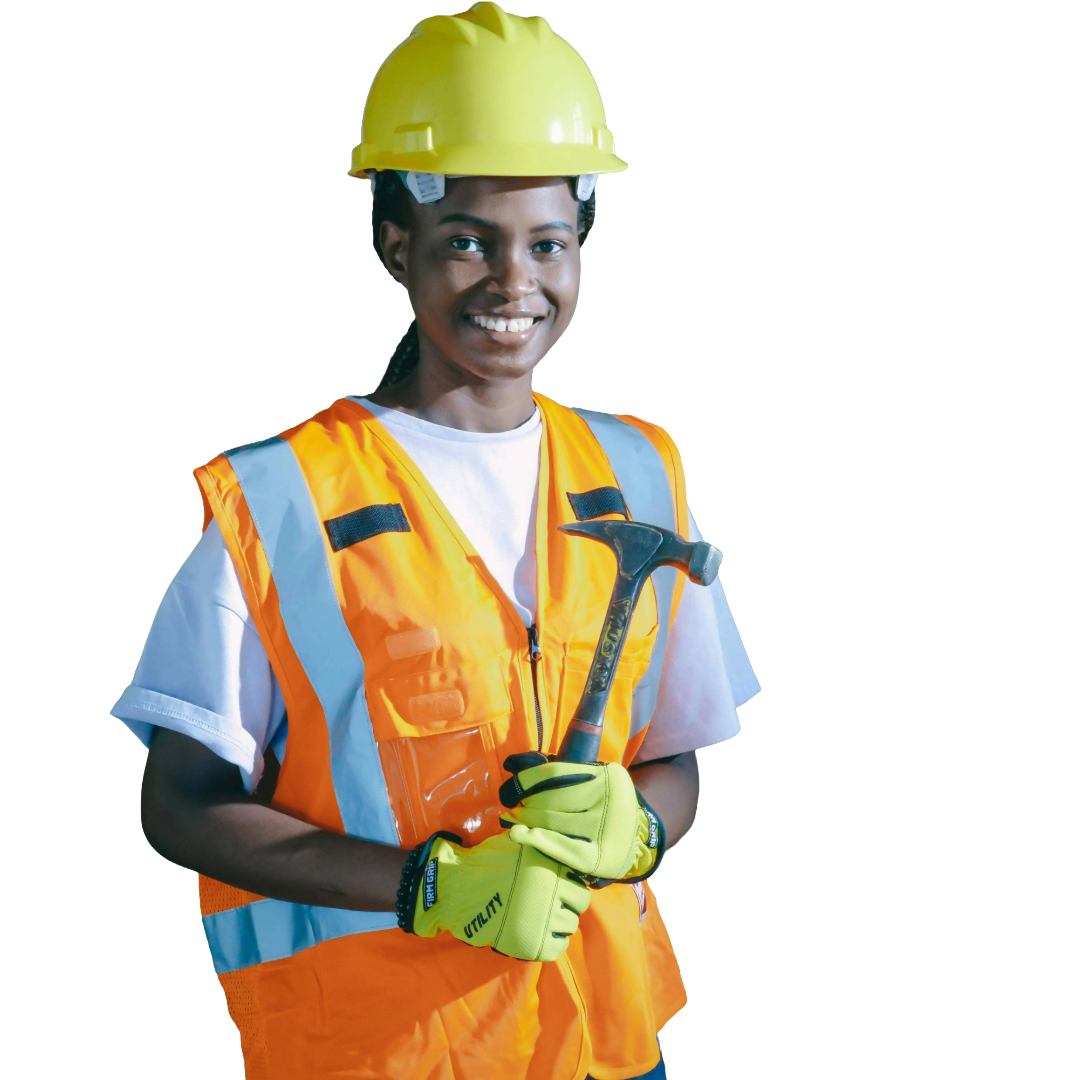 Construction worker holding a hammer.